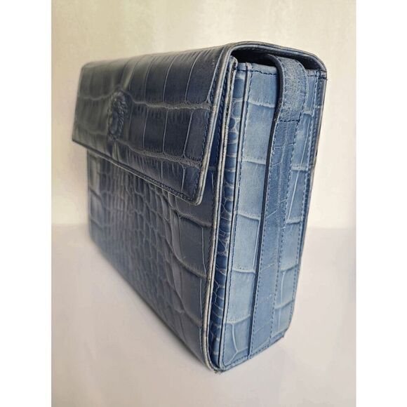 Versace Blue Croc-Embossed Crossbody Bag - Picture 4 of 16